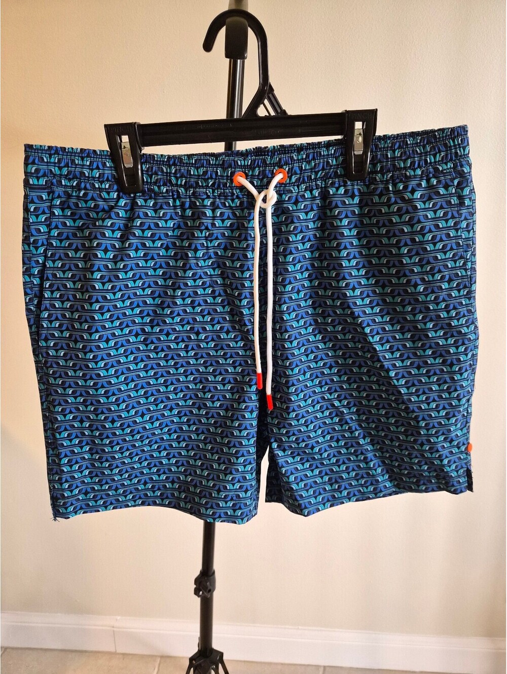 SWIMS Men's Medium Blue Patterned Swim Shorts with Drawstring 0090
